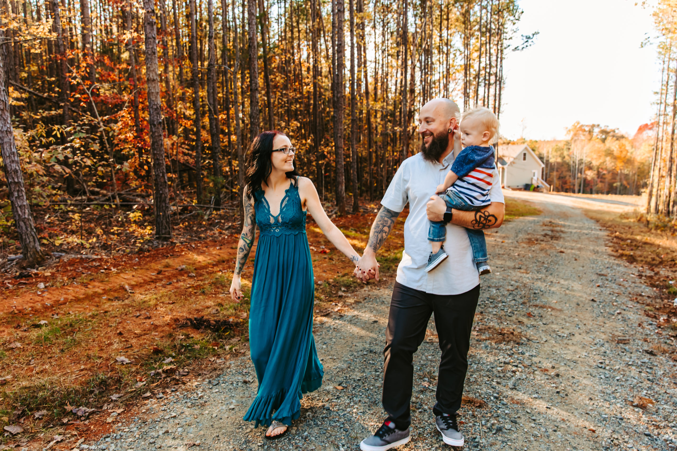 Family walking in the Fall of North Carolina