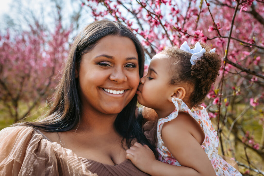 Soon to be Mother of two Maternity portrait amid the Peach blooms at Millstone Creek Orchard - By RattTrap Artistry 