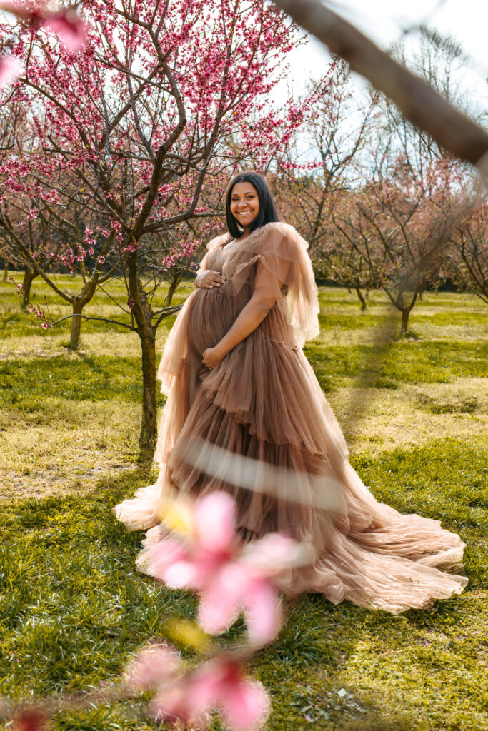 Elegant Maternity Portraits amid the Peach blooms at Millstone Creek Orchard - Photo By RattTrap Artistry 