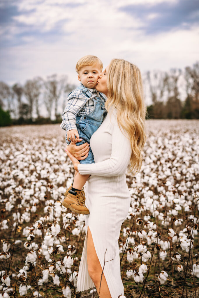 Photo of mother and son in a cotton field By North Carolina Family Photographer 