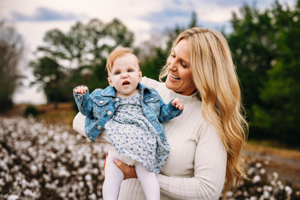 Mother and daughter at family session in the winer of north Carolina 