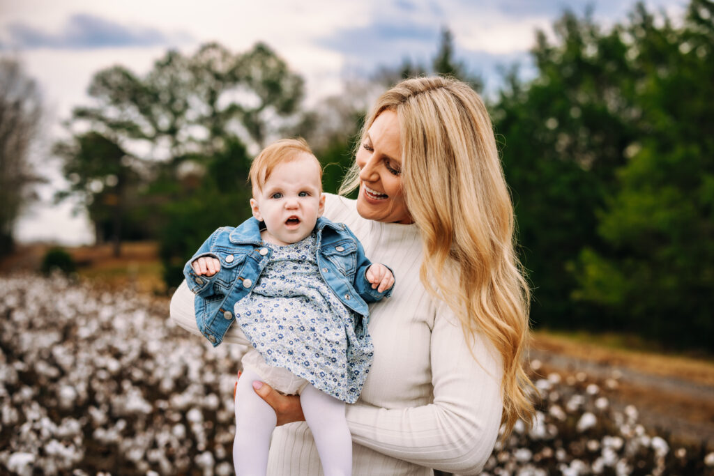 Mother and daughter at winter family session in Albemarle North Carolina 