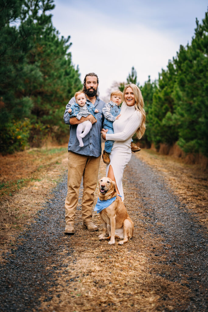 Family standing in the driveway of their 67 acre property in North Carolina for their Family Photo session 